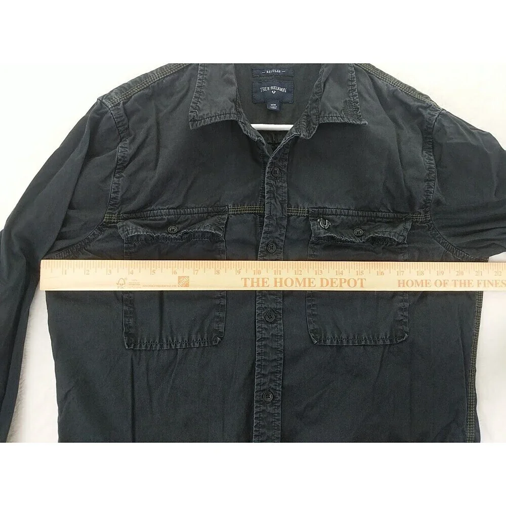 True Religion Regular Fit Mens Medium Black Button-Down Long Sleeve Shirt